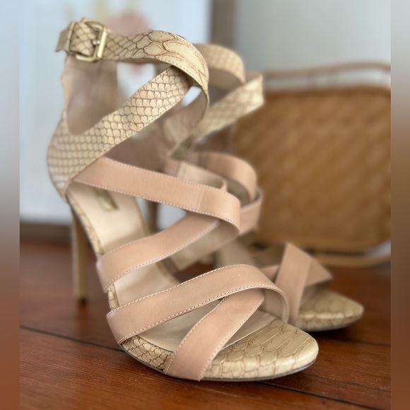 Guess Abby Strappy high heel Python Open Toe Nude Sz9 - Picture 3 of 5